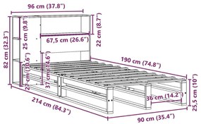 Κρεβάτι Βιβλιοθήκη Χωρίς Στρώμα Καφέ 90x190 εκ Μασίφ Πεύκο - Λευκό