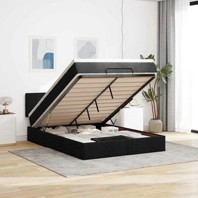 vidaXL Οθωμανικό κρεβάτι με στρώμα &amp; LEDs Μαύρο 140x190 cm Ύφασμα