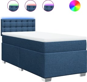 vidaXL Κρεβάτι Boxspring με Στρώμα Μπλε 90x190 εκ.Υφασμάτινο