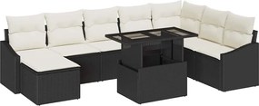 vidaXL Σετ Καναπέ Κήπου με μαξιλάρι 9 pcs Μαύρο και Κρέμα