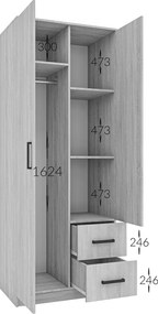 Ντουλάπα Δίφυλλη Simple με συρτάρια Σονόμα 80x52x205cm