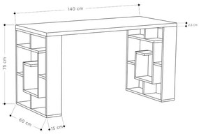 Γραφείο Labirent χρώμα λευκό-καρυδί 140x60x75εκ