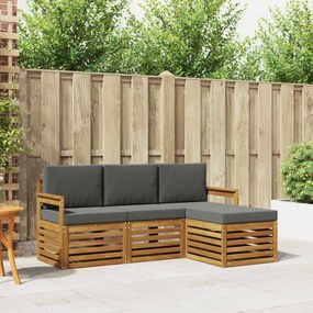 vidaXL Σειρά Καναπέ Εξωτερικού 4 τμχ. Φυσικό και Ανθρακί