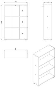 Βιβλιοθήκη Tomar 3 Γκρί Δρύς 70x24,5x107,5 εκ.