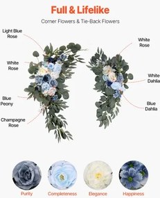 VEVOR Artificial Wedding Arch Flowers Kit Blue With 2 Pcs Flowers 2 Pcs Drapes
