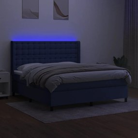 vidaXL Κρεβάτι Boxspring με Στρώμα &amp; LED Μπλε 180x200 εκ. Υφασμάτινο