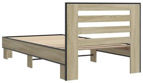 vidaXL Πλαίσιο Κρεβατιού Sonoma Δρυς 75 x 190 εκ. Επεξ. Ξύλο &amp; Μέταλλο
