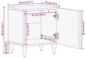 Κομοδίνα 2 τεμάχια ανοιχτό γκρι 40x33x46 cm μασίφ ξύλο Mango - Γκρι