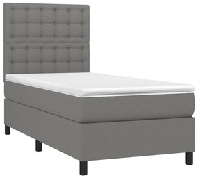 vidaXL Κρεβάτι Boxspring με Στρώμα &amp; LED Σκ.Γκρι 90x190 εκ. Υφασμάτινο