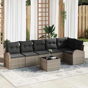 vidaXL Σετ Καναπέ Κήπου με μαξιλάρι 7 pcs Γκρι Πολυ ράταν