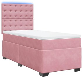 vidaXL Κρεβάτι Boxspring με Στρώμα Ροζ 90x190 εκ. Βελούδινο