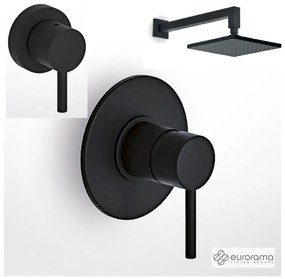 Eurorama TONDA Μίκτης εντοιχισμού &amp; εκτροπέας περιστροφικός 3 εξόδων &amp; Αν/μενη κεφαλή 30x30εκ &amp; μπράτσο τοίχου 35εκ Black Matt
