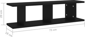 vidaXL Ραφιέρες Τοίχου 2 τεμ. Μαύρες 75 x 18 x 20 εκ. Επεξεργ. Ξύλο