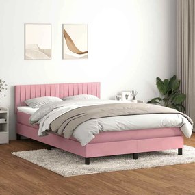 vidaXL Κρεβάτι Boxspring με Στρώμα &amp; LED ροζ 140x220 cm Βελούδινο