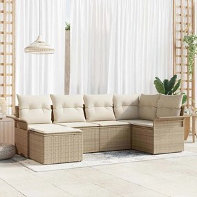 vidaXL Σετ Καναπέ Κήπου με μαξιλάρι 6 pcs Μπεζ Πολυ ράταν