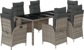 vidaXL Σετ Τραπεζαρίας Κήπου 7 τεμ. Γκρι Συνθ. Ρατάν με Μαξιλάρια
