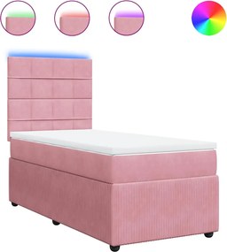vidaXL Κρεβάτι Boxspring με Στρώμα Ροζ 90x190 εκ. Βελούδινο