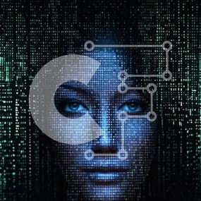 Intra Συλλεκτικό Ξύλινο Παζλ Plywood  4mm - Binary Code Woman's Face - Τεχνολογία και AI Σε Ξύλινο Κουτί - Διαστάσεις Puzzle: 10x10 cm – 25 κομμάτια