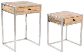 Σετ με 2 τραπέζια Home ESPRIT Καφέ Ασημί Φυσικό Χάλυβας Ξύλο από Μάνγκο 45,5 x 41 x 66,5 cm