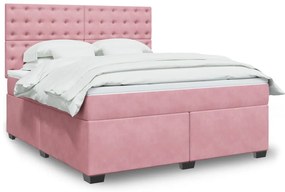 vidaXL Κρεβάτι Boxspring με Στρώμα Ροζ 180x200 εκ. Βελούδινο