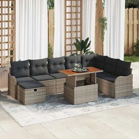 vidaXL Σετ Καναπέ Κήπου Ρυθμιζόμενο ύψος 9 pcs Γκρι συνθετικό ρατάν
