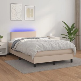 vidaXL Κρεβάτι Boxspring Στρώμα&amp;LED Καπουτσίνο 120x190 εκ. Συνθ. Δέρμα