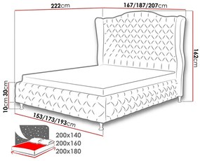 Κρεβάτι Florence 102, Διπλό, Γκρι, 180x200, Ταπισερί, 207x222x162cm, 116 kg | Epipla1.gr