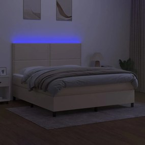 vidaXL Κρεβάτι Boxspring με Στρώμα &amp; LED Κρεμ 180x200 εκ. Υφασμάτινο
