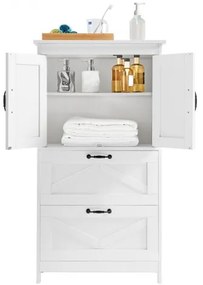 VEVOR Wooden Bathroom Floor Cabinet Storage 2 Drawers and Adjustable Shelf White