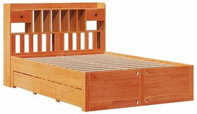 Κρεβάτι Βιβλιοθήκη Χωρίς Στρώμα 160x200 εκ Μασίφ Ξύλο Πεύκου - Καφέ