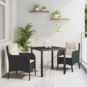 vidaXL Σέτ φαγητού για κήπο με μαξιλάρι 3 pcs Μαύρο Πολυ ράταν
