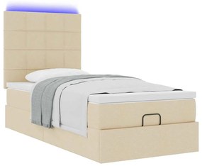 vidaXL Οθωμανικό κρεβάτι με στρώμα &amp; LEDs Cream 90x190cm ύφασμα