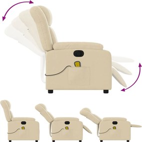 vidaXL Πολυθρόνα Μασάζ Ανακλινόμενη Ηλεκτρική Κρεμ Υφασμάτινη