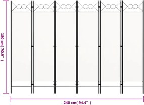 vidaXL Διαχωριστικό Δωματίου με 6 Πάνελ Λευκό 240 x 180 εκ.