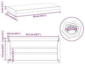 Ράφια Τοίχου 2 τεμ. Μαύρο 50x23,5x3 εκ. Ανοξείδωτο Ατσάλι - Μαύρο