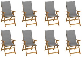 vidaXL Καρέκλες Κήπου Πτυσσόμ. 8 τεμ. Μασίφ Ξύλο Ακακίας με Μαξιλάρια