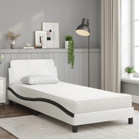 vidaXL Κρεβάτι με Στρώμα Dover Λευκό και Μαύρο 90 x 200 εκ. Συνθετικό Δέρμα