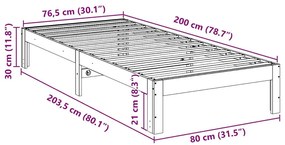 Σκελετός Κρεβ. Χωρίς Στρώμα Καφέ 80x200 εκ. Μασίφ Ξύλο Πεύκου - Καφέ