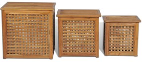 vidaXL Καλάθια Απλύτων Σετ 3 Τεμαχίων από Ξύλο Teak