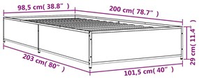 Πλαίσιο Κρεβατιού Καπνιστή Δρυς 100x200εκ. Επεξ. Ξύλο &amp; Μέταλλο - Καφέ