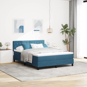 vidaXL Κρεβάτι με Στρώμα & LED Σκούρο Μπλε 140x200 εκ Βελούδο