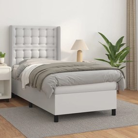 vidaXL Κρεβάτι Boxspring με Στρώμα Λευκό 90x190εκ. από Συνθετικό Δέρμα