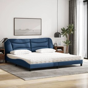 vidaXL Κρεβάτι με Στρώμα Hvar Μπλε 200x200 εκ. Υφασμάτινο