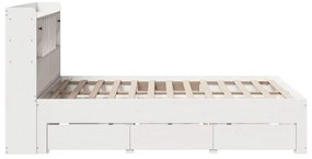 Κρεβάτι Βιβλιοθήκη Χωρίς Στρώμα 140x190 εκ Μασίφ Ξύλο Πεύκου - Λευκό