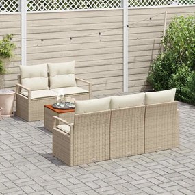 vidaXL Σετ Καναπέ Κήπου με μαξιλάρι 6 pcs Μπεζ Πολυ ράταν
