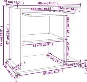 vidaXL Γραφείο Υπολογιστή Γκρι 80 x 50 x 75 εκ. από Μοριοσανίδα