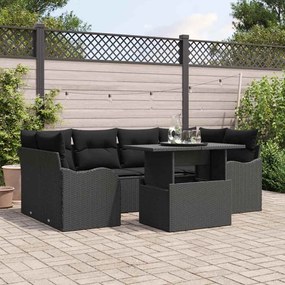 vidaXL Σετ Καναπέ Κήπου με μαξιλάρι 7 pcs Μαύρο Πολυ ράταν