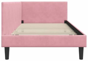 vidaXL Κρεβάτι Γωνίας Ροζ 90 x 190 cm Βελούδο και Εργοστασιακό ξύλο