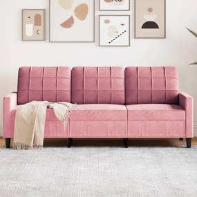 Καναπές Τριθέσιος Ροζ 180 εκ. Βελούδινος