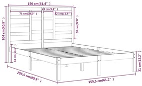 vidaXL Πλαίσιο Κρεβατιού 150 x 200 εκ. Μασίφ Ξύλο King Size